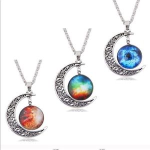 Moon and Cabochon Stone Necklace